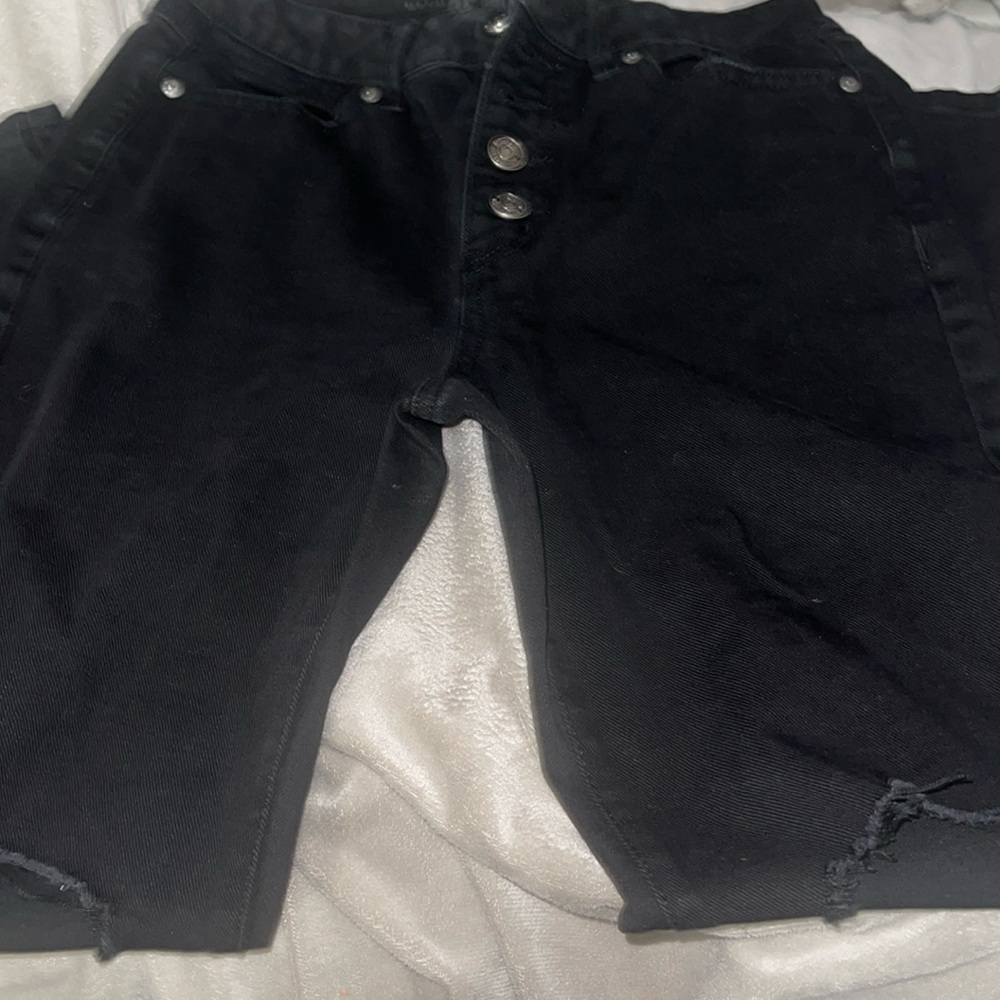 rewash brand Straight leg, black jeans with several distress holes